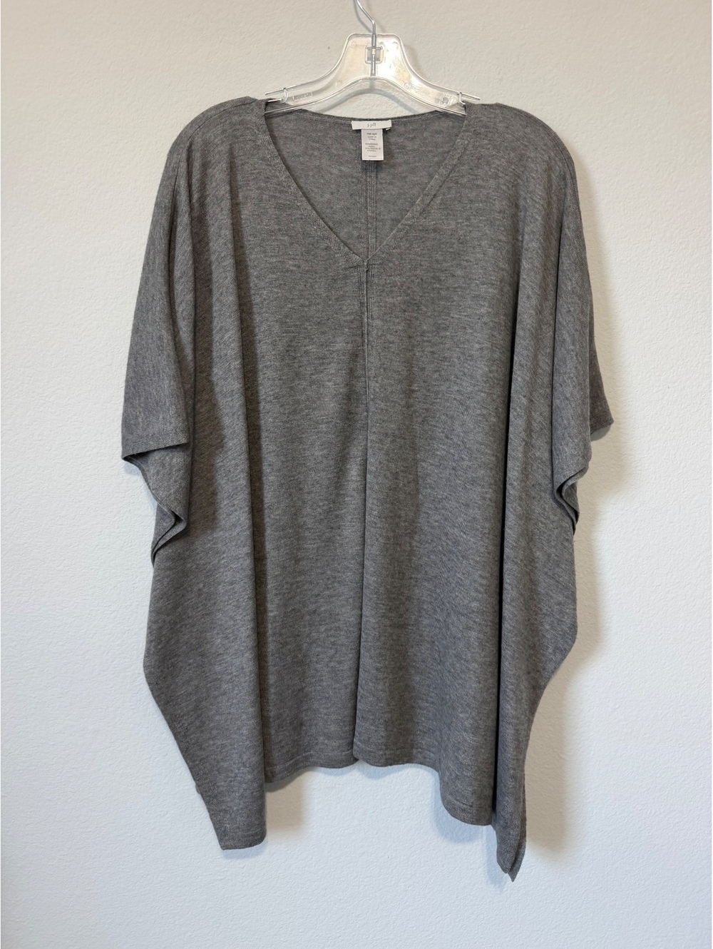 J.Jill One Size Wool Blend V-Neck Gray Pullover Poncho Cape Sweater